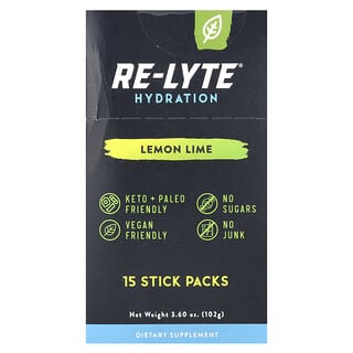 Redmond Trading Company, Re-Lyte® Hydration, Limão-siciliano e Lima, 15 Embalagens, 6,8 g (0,24 oz) Cada