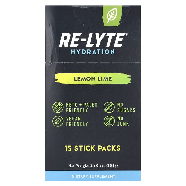 Re-Lyte® Hydration, Lemon Lime, 15 Stick Packs, 0.24 oz (6.8 g) Each