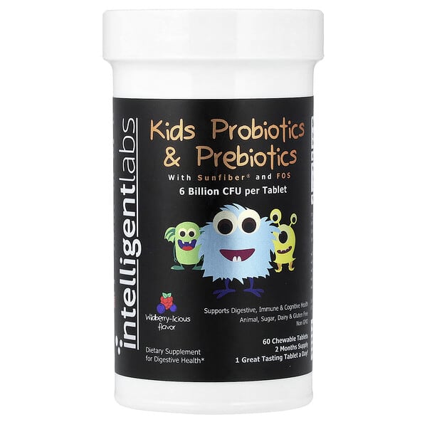 Intelligent Labs Kids Probiotics & Prebiotics, Wildberry-licious, 60 Chewable Tablets