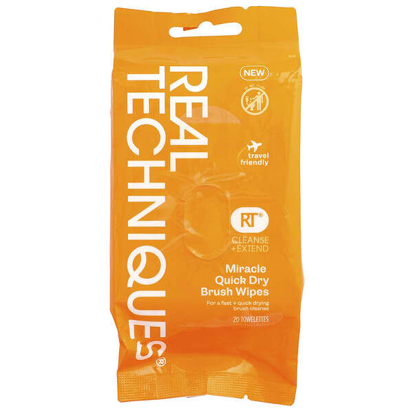 Real Techniques, Cleanse + EXTend, 미라클 퀵 드라이 브러시 티슈, 20매