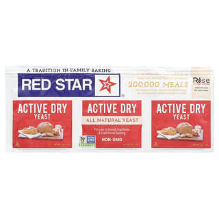 Red Star, Active Dry Yeast, aktive Trockenhefe, 3 Streifen, je 7 g (0,25 oz.).