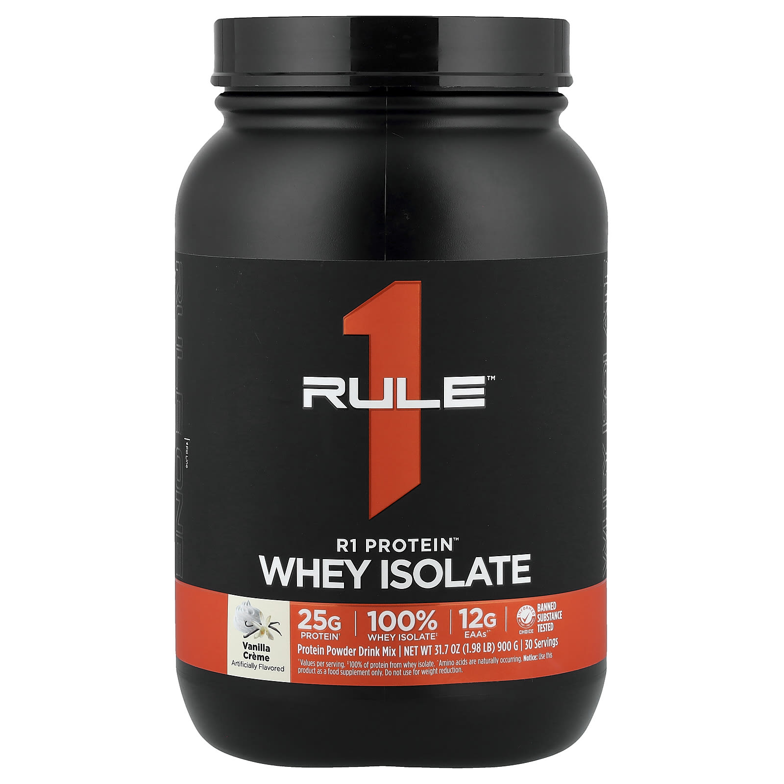 Rule One Proteins, R1 Protein™, сывороточный изолят, со вкусом ванильного крема, 900 г (1,98 фунта)