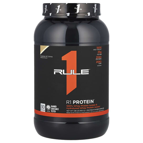 Rule One Proteins, R1 Protein Powder Drink Mix, Cookies &amp; Creme, 1.98 lb (900 g)