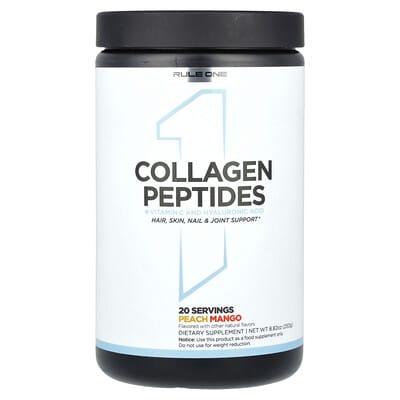 Rule One Proteins, Collagen Peptides + Vitamin C and Hyaluronic Acid, Peach Mango, 250 g (8.82 oz)