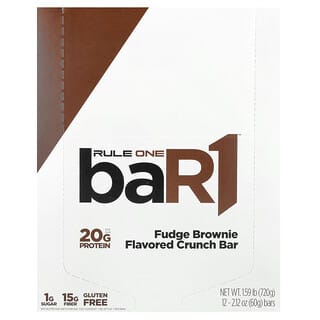 رول وان بروتينز‏, baR1 ، لوح مقرمش ، براوني فادج ، 12 لوحًا ، 2.12 أونصة (60 جم) لكل لوح