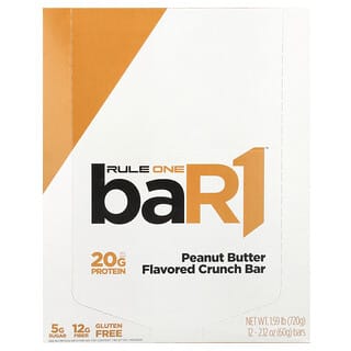 Rule One Proteins, baR1, Barre croustillante, Beurre de cacahuète, 12 barres, 60 g pièce