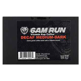 6AM Run, Café con vitamina Kup, Oscuro medio, Descafeinado, 12 tazas individuales, 120 g (4,23 oz)