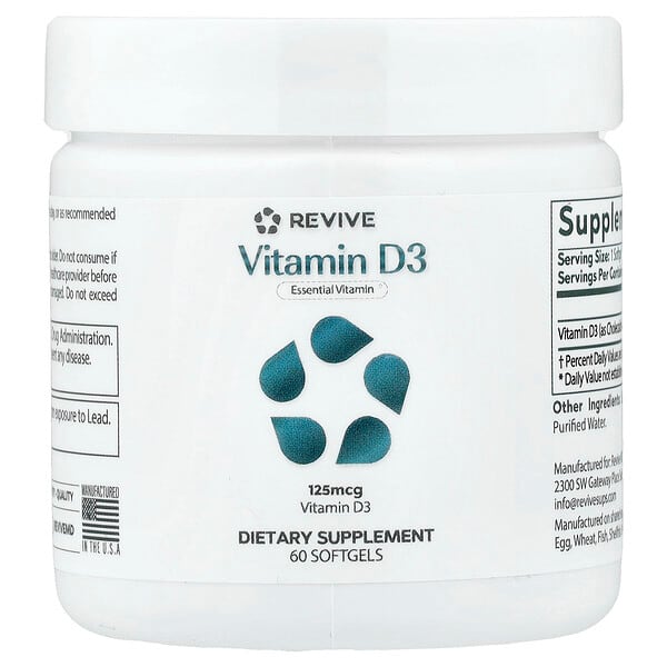 Revive, Vitamin D3, 125 mcg (5,000 IU), 60 Softgels — product photo 1