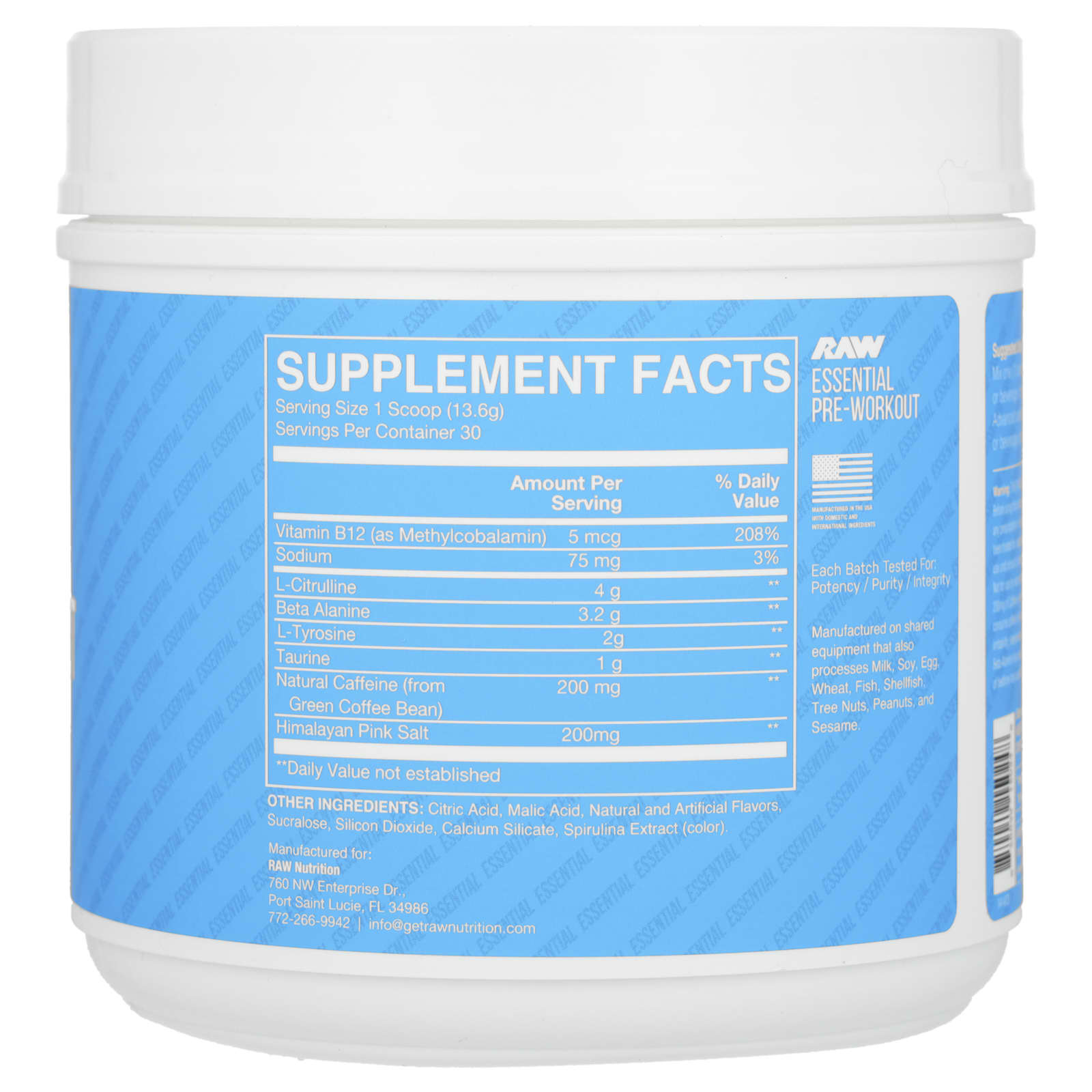 Raw Nutrition Bum Essential Pre Workout Blue Raspberry Oz G