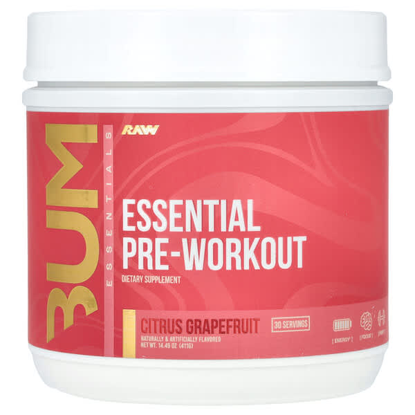 Raw Nutrition Bum Essentials, Essential Pre-Workout, Citrus Grapefruit, 14.49 oz (411 g)