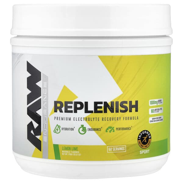 Raw Nutrition Endurance, Replenish, Lemon Lime, 28.57 oz (810 g)