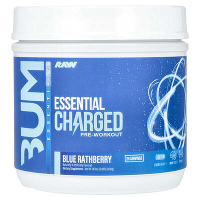 Raw Nutrition, Bum Essentials, Essential Pre-Workout Powder, Blue Raspberry Flavor, 0.88 lb (400 g)