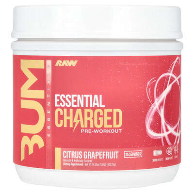 Raw Nutrition, Bum Essentials, Essential Charged Pre-Workout, Citrus Grapefruit, 14.33 oz (406.25 g)