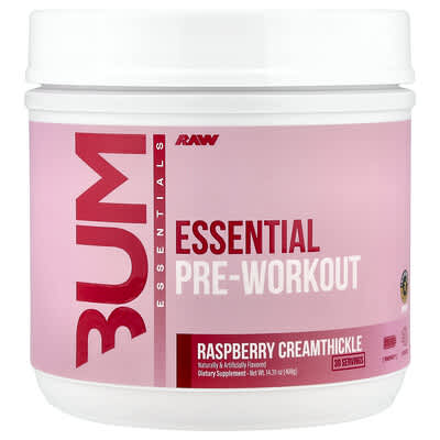 Raw Nutrition, Bum Essentials, Pre-Workout, Raspberry Cream, 14.39 oz (408 g)