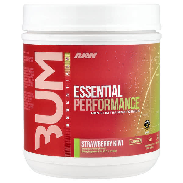 Raw Nutrition Bum Essentials, Essential Performance, Non-Stim Training Formula, Strawberry Kiwi, 21.52 oz (610 g)