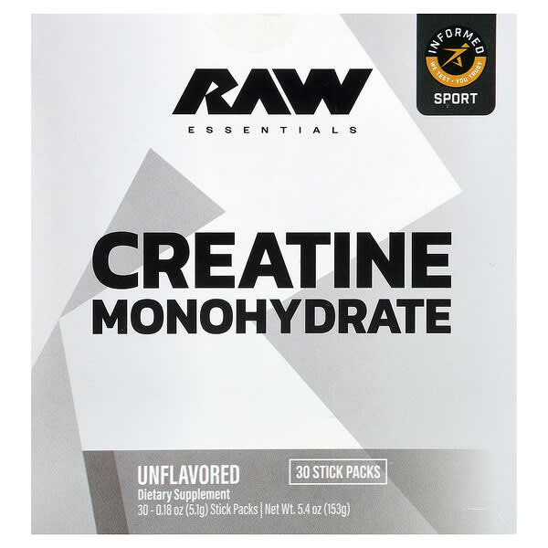 Essentials, Creatine Monohydrate, Unflavored, 30 Stick Packs, 0.18 oz (5.1 g) Each