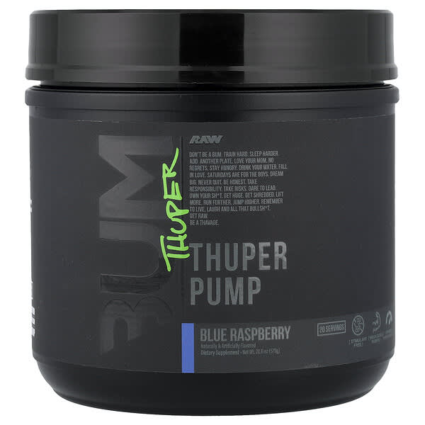 Raw Nutrition, Bum, Thuper Pump, 블루 라즈베리, 570g(20.11oz)