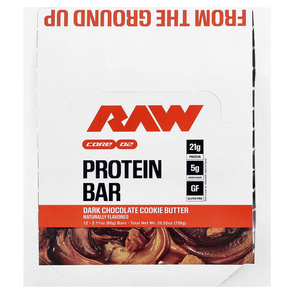 Raw Nutrition, 프로틴바, 다크 초콜릿 쿠키 버터, 바 12개, 각 60g(2.11oz)