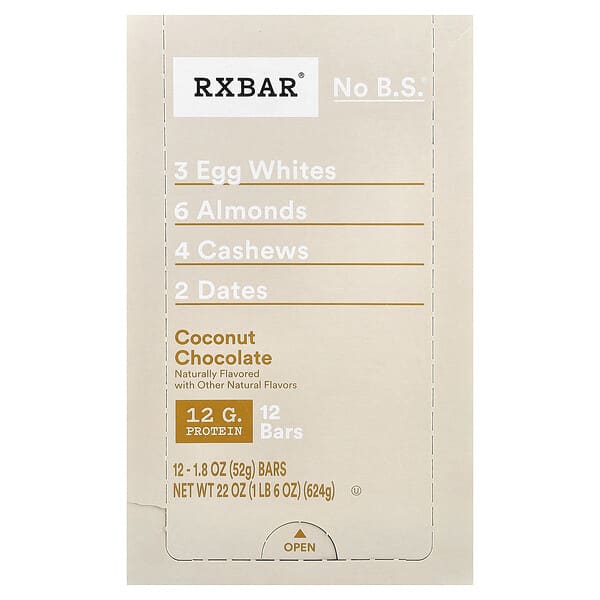 RXBAR, Proteinska pločica, kokos i čokolada, 12 pločica, 52 g svaka