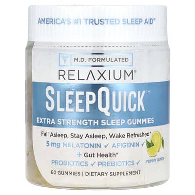 Relaxium, SleepQuick™ Sleep Support Gummies, Extra Strength, Delicious Lemon, 60 Gummies