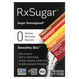 RxSugar, Swealthy Stix, Sweet Tea, Fruit Punch, Lemon Lime, Orange, Raspberry, 30 Packs, 0.35 oz (10 g) Each
