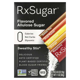 RxSugar, Swealthy Stix, Flavored Allulose Sugar, Sweet Tea, Fruit Punch, Lemon Lime, Orange, Raspberry, 30 Packs, 0.35 oz (10 g) Each