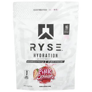 RYSE, Hidratación, Mezcla para preparar bebidas con electrolitos para llevar en cualquier lugar, Salpicadura rosa, 16 barritas, 6,4 g (0,23 oz) cada una