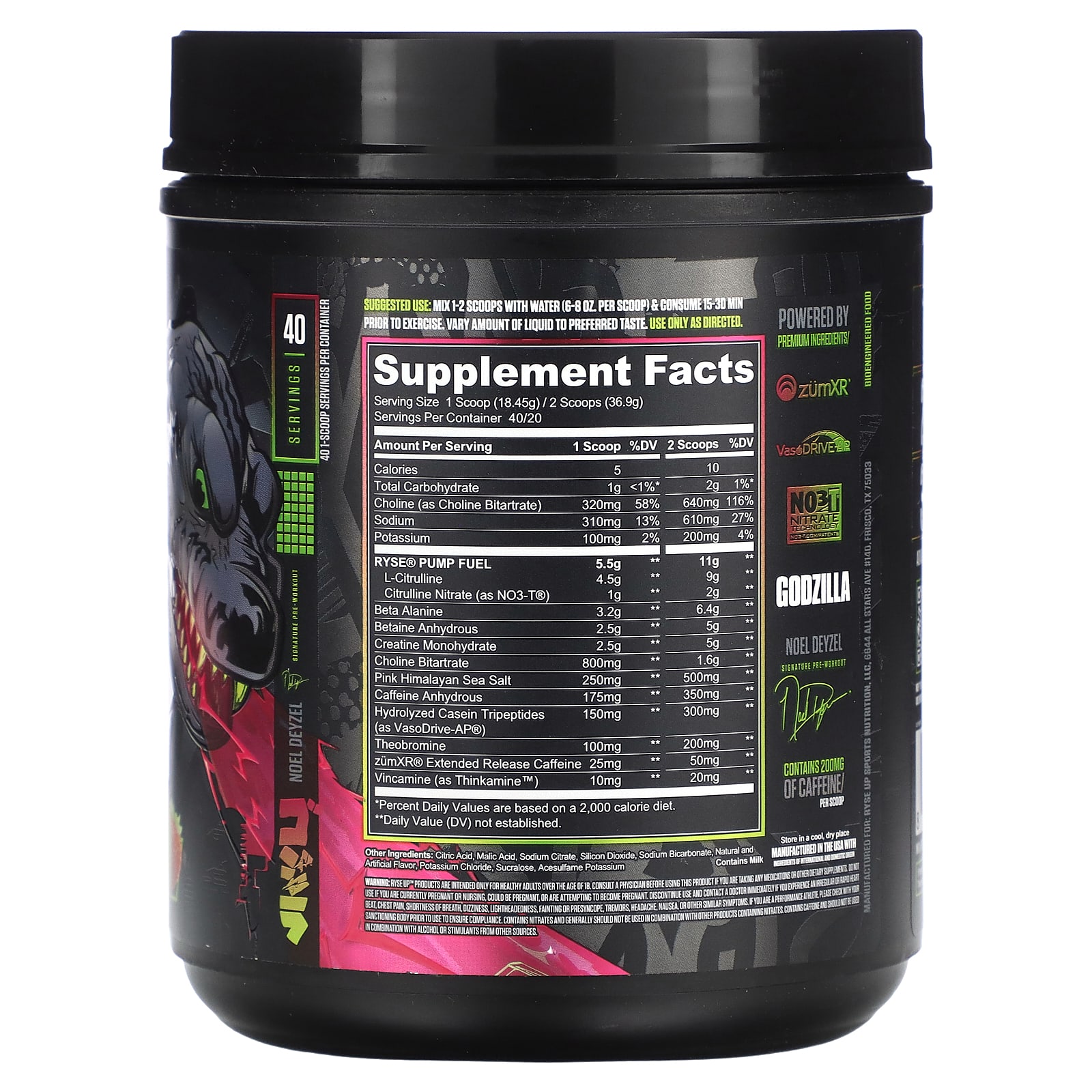 Ryse, Godzilla, Pre-workout, Strawberry Kiwi, 1.6 Lbs (738 G)