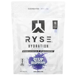 RYSE, Hydratation, Mélange à boire enrichi en électrolytes, Framboise bleue, 16 sticks, 6,5 g chacun