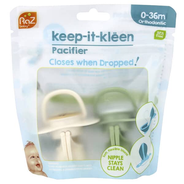 RaZbaby, Chupete Keep-It-Kleen, Bebés de 0 a 36 meses, Osos perezosos y osos panda, 2 chupetes