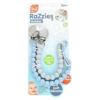 RaZbaby‏, RaZzies Pacifier Holder, 0m+, Blue/Grey, 2 Holders