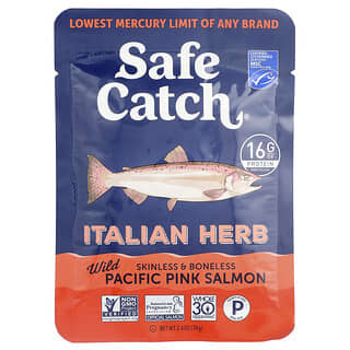سيف كاتش‏, سمك السلمون الوردي البري ، منزوع الجلد والعظام ، عشب إيطالي ، 2.6 أونصة (74 جم)