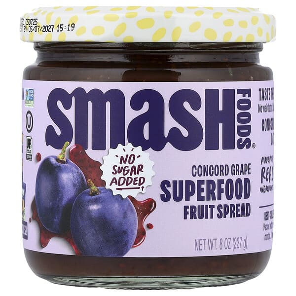 Smash Foods, 슈퍼 푸드 과일 스프레드, 콩코드 포도, 227g(8oz)