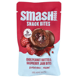 Smash Foods, Przekąski z czekoladą Masło orzechowe i dżem malinowy, 5 bitów, 50 g