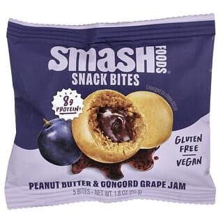 Smash Foods, Przekąski, masło orzechowe i dżem winogronowy Concord, 5 bitów, 50 g