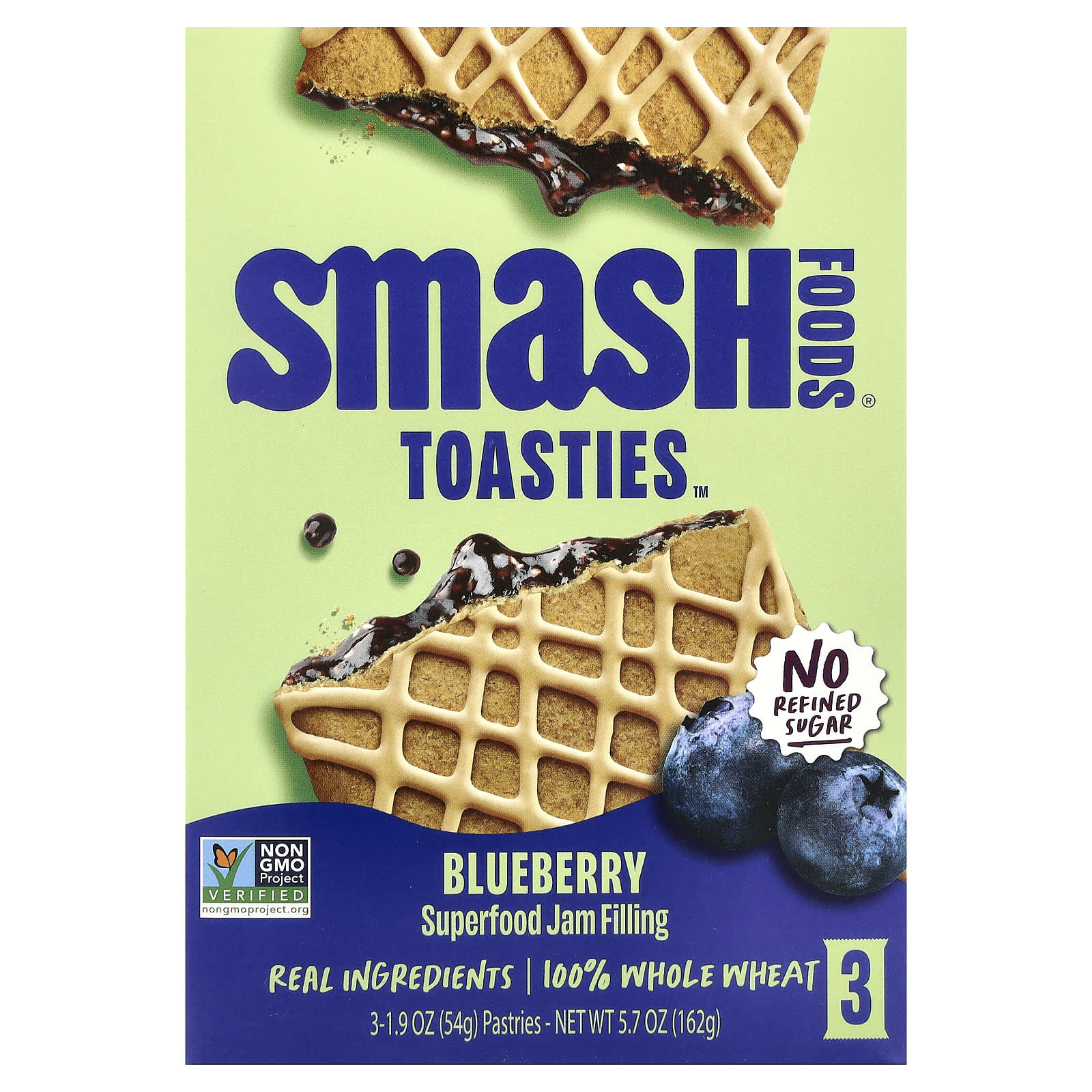 Smash Foods, Toasties™, голубика, 3 шт., 54 г (1,9 унции) каждое
