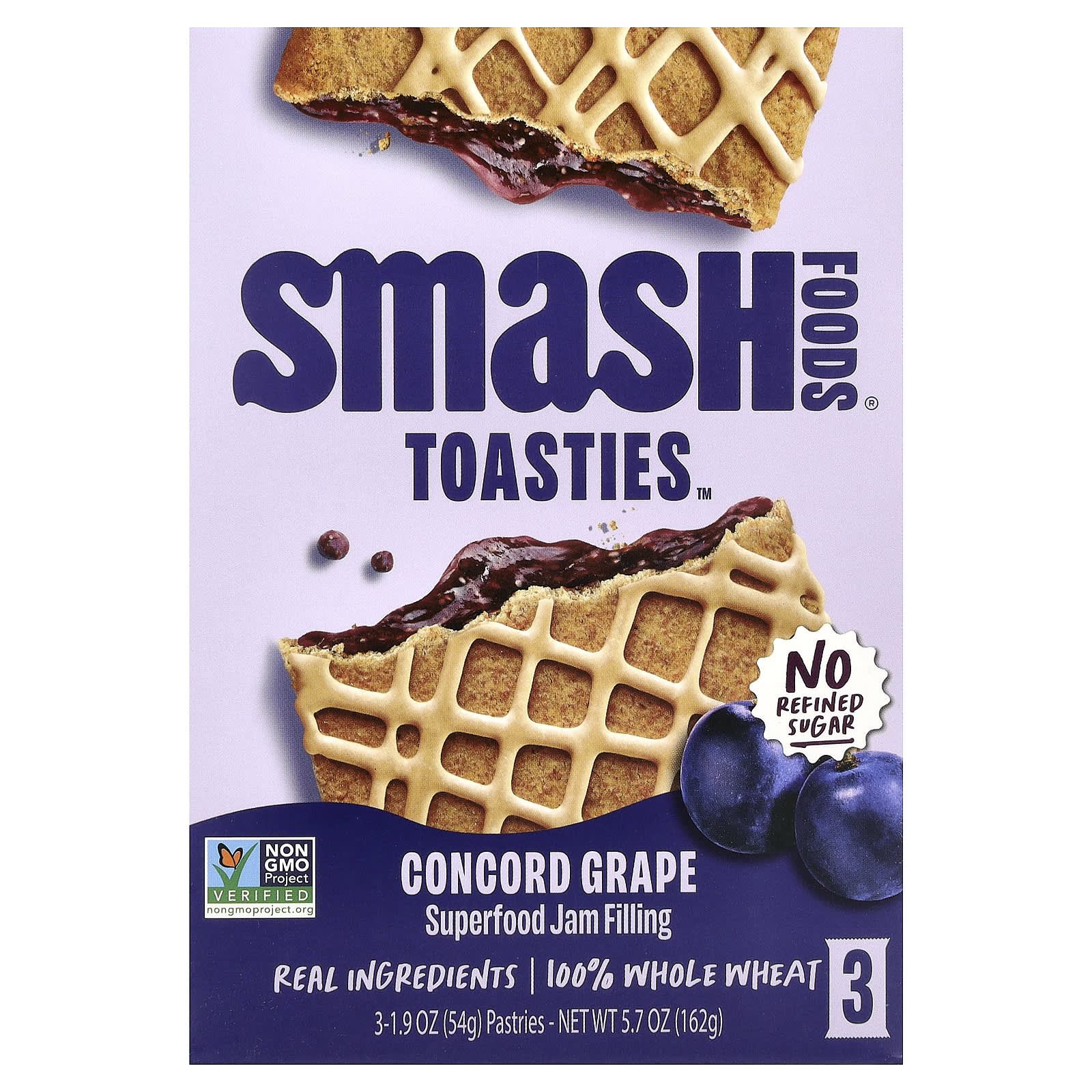 Smash Foods, Toasties™, виноград сорта «конкорд», 3 шт. по 54 г (1,9 унции)