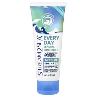 ستريم2سي‏, واقٍ شمسي معدني للاستخدام كل يوم، فعال، عامل حماية من الشمس SPF 45‏، 2.5 أونصتان سائلتان (75 مل)
