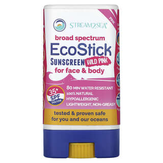 Stream2Sea, EcoStick, сонцезахисний крем, дикий рожевий, SPF 35+, 14 г (0,5 унції)