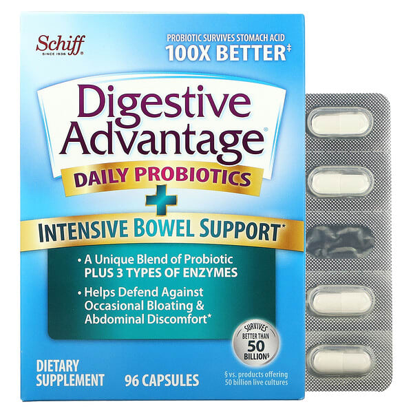 Schiff‏, Digestive Advantage, תוסף לתמיכה אינטנסיבית בעיכול, 96 כמוסות
