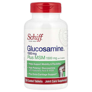 Schiff, Glucosamina más MSM, 1500 mg, 150 comprimidos recubiertos (500 mg por comprimido)