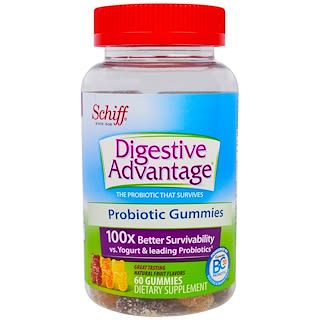 Schiff, Digestive Advantage, Probiotic Gummies, Natural Fruit Flavors, 60 Gummies