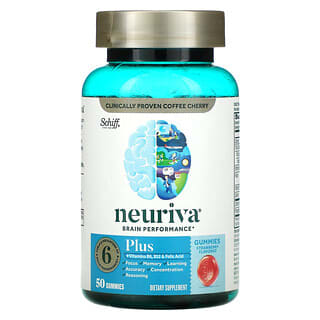 Schiff, Neuriva Brain Performance, с витаминами B6, B12 и фолиевой кислотой, клубника, 50 жевательных таблеток
