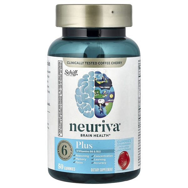 Schiff, Neuriva® Brain Health Gummies, Plus Vitamins B6 & B12, Strawberry, 50 Gummies