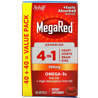 Schiff, MegaRed, Avanzado 4 en 1, 500 mg, 80 cápsulas blandas