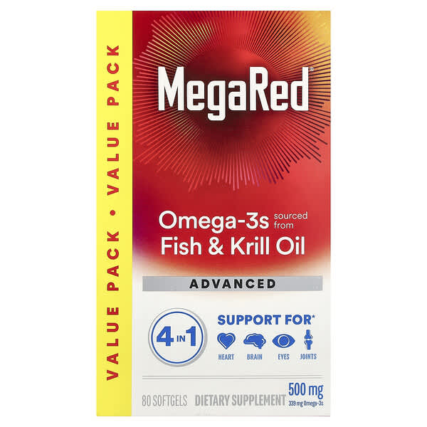 Schiff, MegaRed®, Advanced 4 In 1 Omega-3s Fish & Krill Oil, Vanilla, 80 Softgels — product photo 1