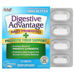 Schiff, Digestive Advantage, Daily Probiotics + Prebiotic Fiber Support, 32 Tablets