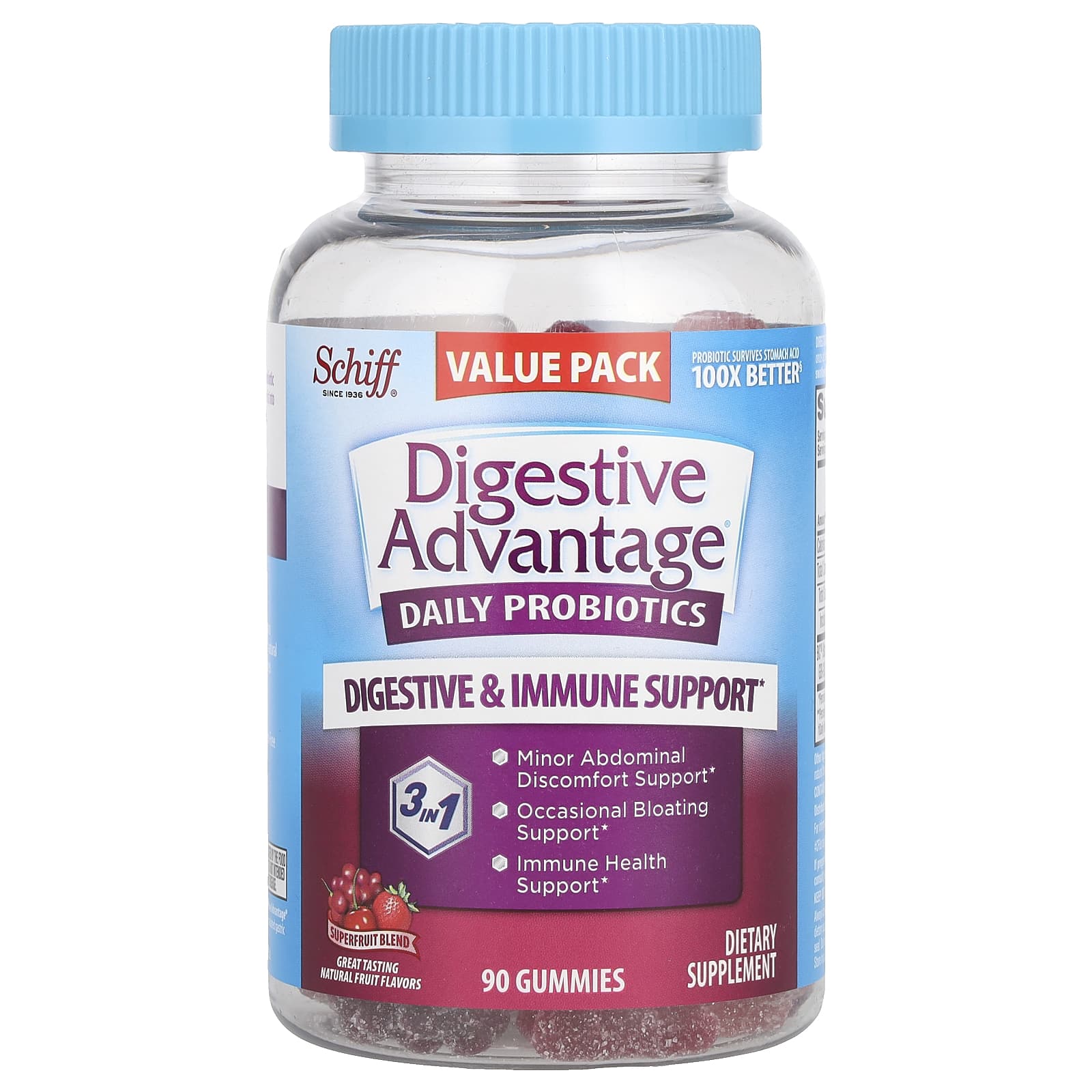 Schiff, Digestive Advantage®, Daily Probiotic Gummies, Superfruit Blend
