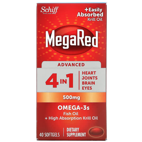 Schiff (شيف)‏, MegaRed، كبسولات متقدمة 4 في 1، أوميغا 3 إس، 500 ملجم، 40 كبسولة هلامية.