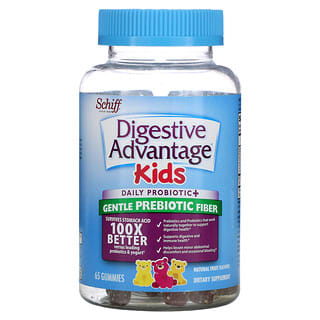 Schiff, Digestive Advantage Kids, ежедневный пробиотик и мягкая пребиотическая клетчатка, натуральные фрукты, 65 жевательных таблеток